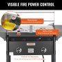 VEVOR outdoor propane deep fryer with visible fire power control, thermometer, and hollow panel.