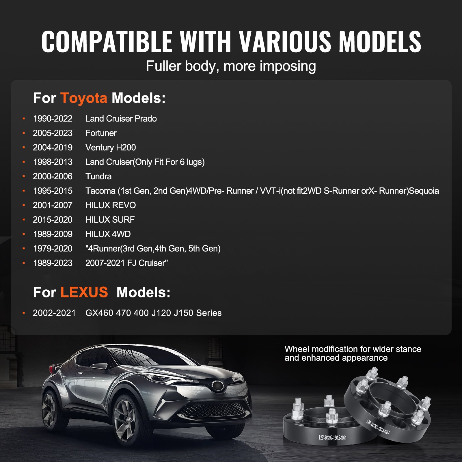 VEVOR wielspacers, 1,25 inch 6 x 5 inch wieladapters, 6 wielbouten, gesmeed, 106,1 mm boring, naafcentrische M12 x 1,5 bouten, spacers, geschikt voor Toyota en Lexus 1979-2023