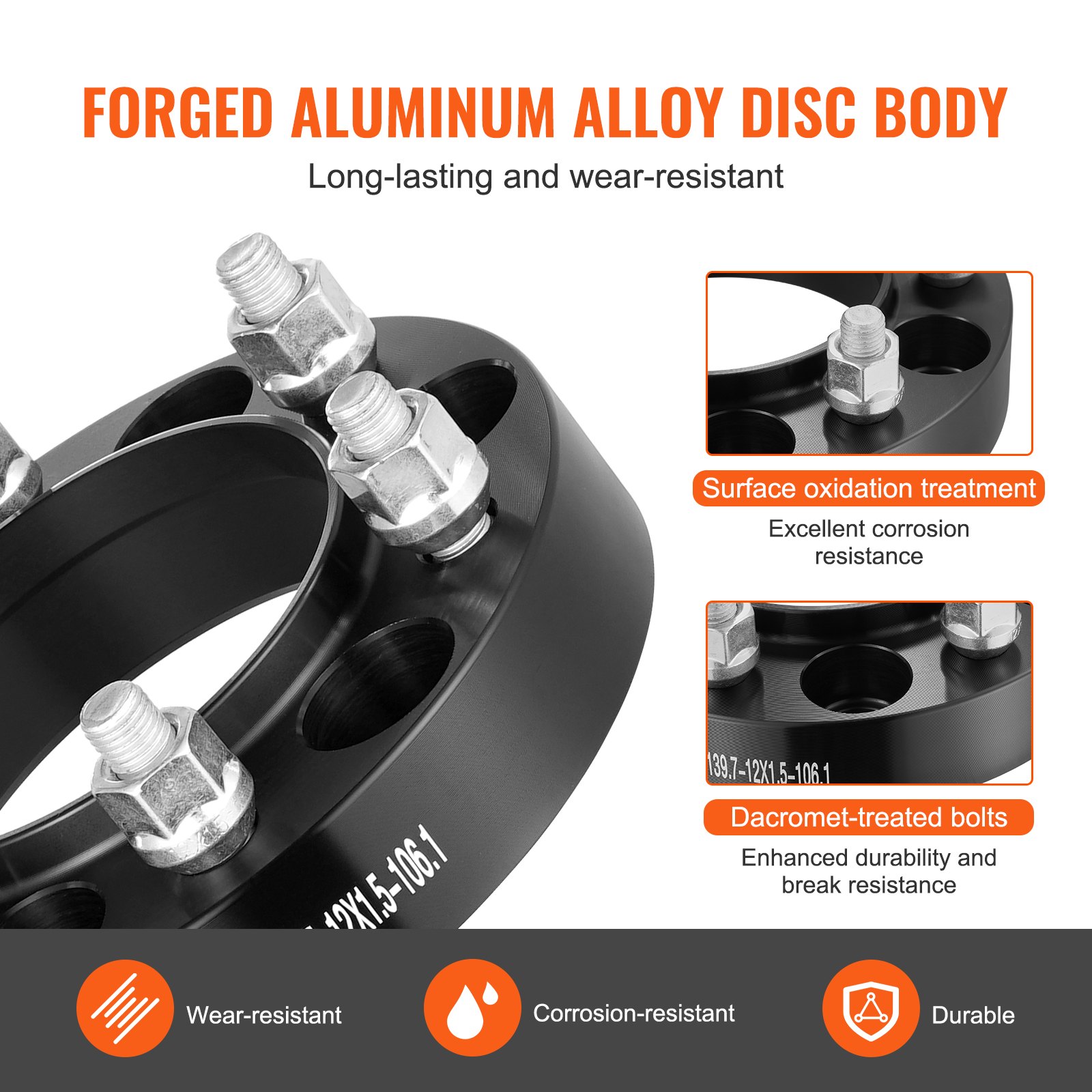 VEVOR wielspacers, 1,25 inch 6 x 5 inch wieladapters, 6 wielbouten, gesmeed, 106,1 mm boring, naafcentrische M12 x 1,5 bouten, spacers, geschikt voor Toyota en Lexus 1979-2023