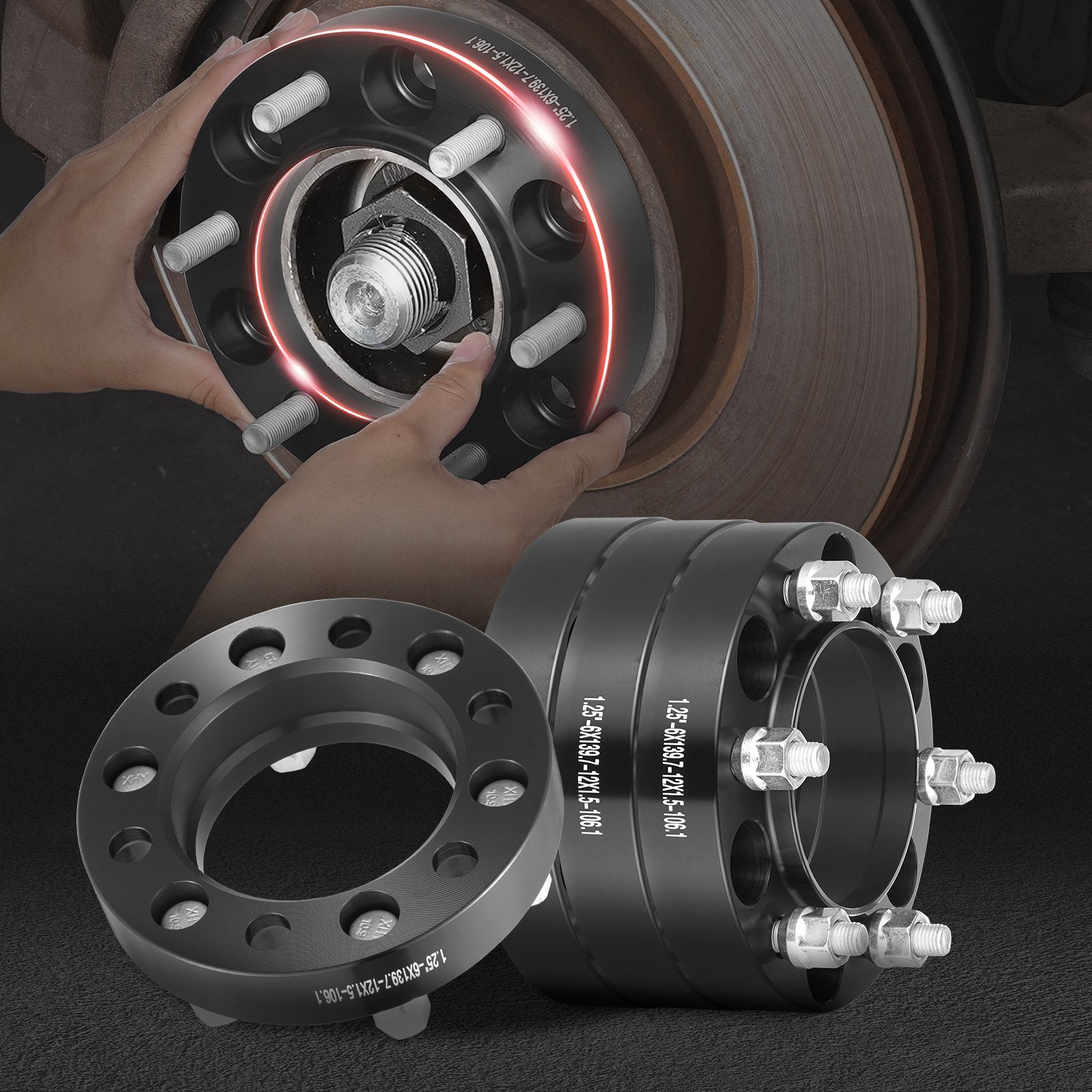 VEVOR wielspacers, 1,25 inch 6 x 5 inch wieladapters, 6 wielbouten, gesmeed, 106,1 mm boring, naafcentrische M12 x 1,5 bouten, spacers, geschikt voor Toyota en Lexus 1979-2023