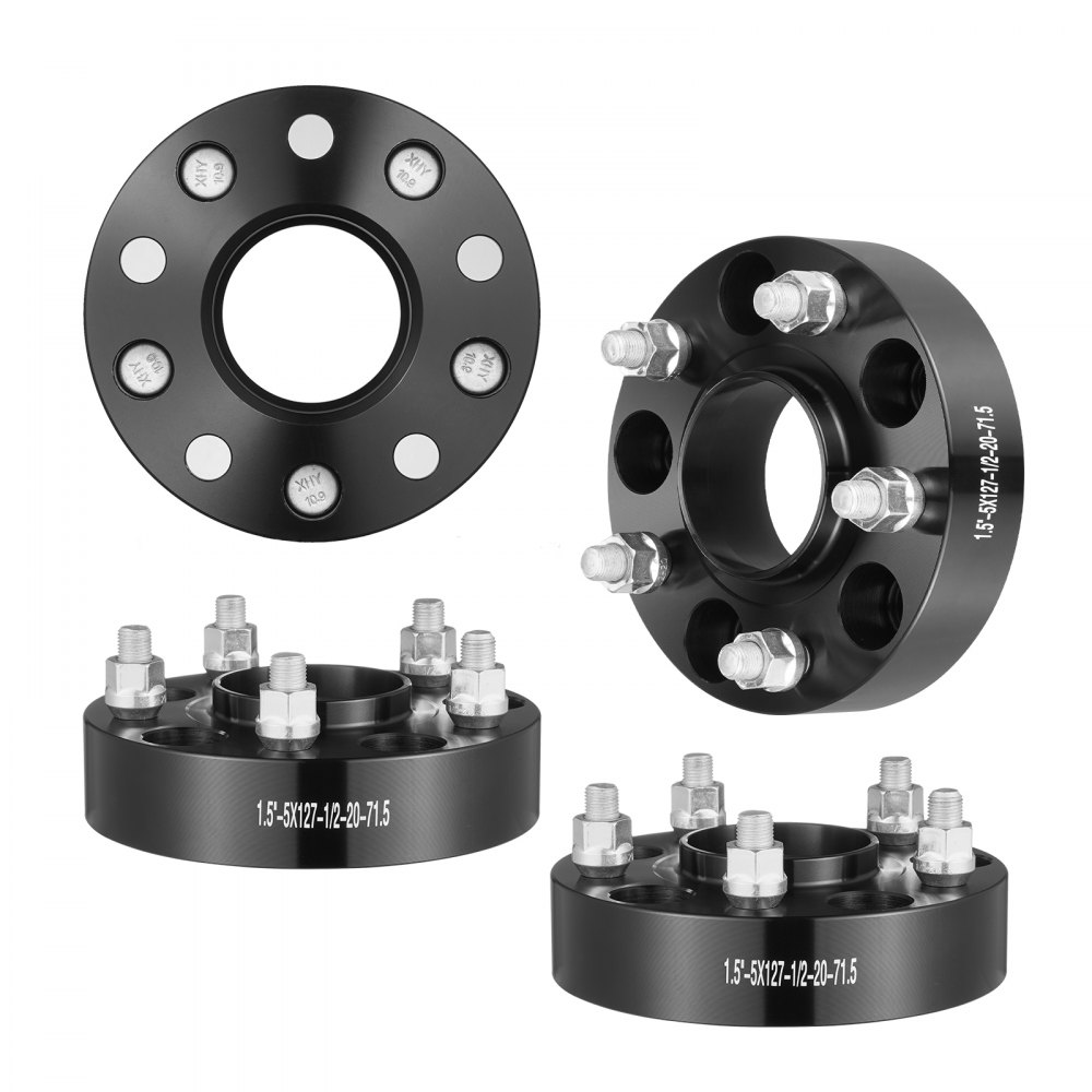 VEVOR wheel spacers, 5x127, black alloy, heavy-duty, set of four with bolts and nuts.