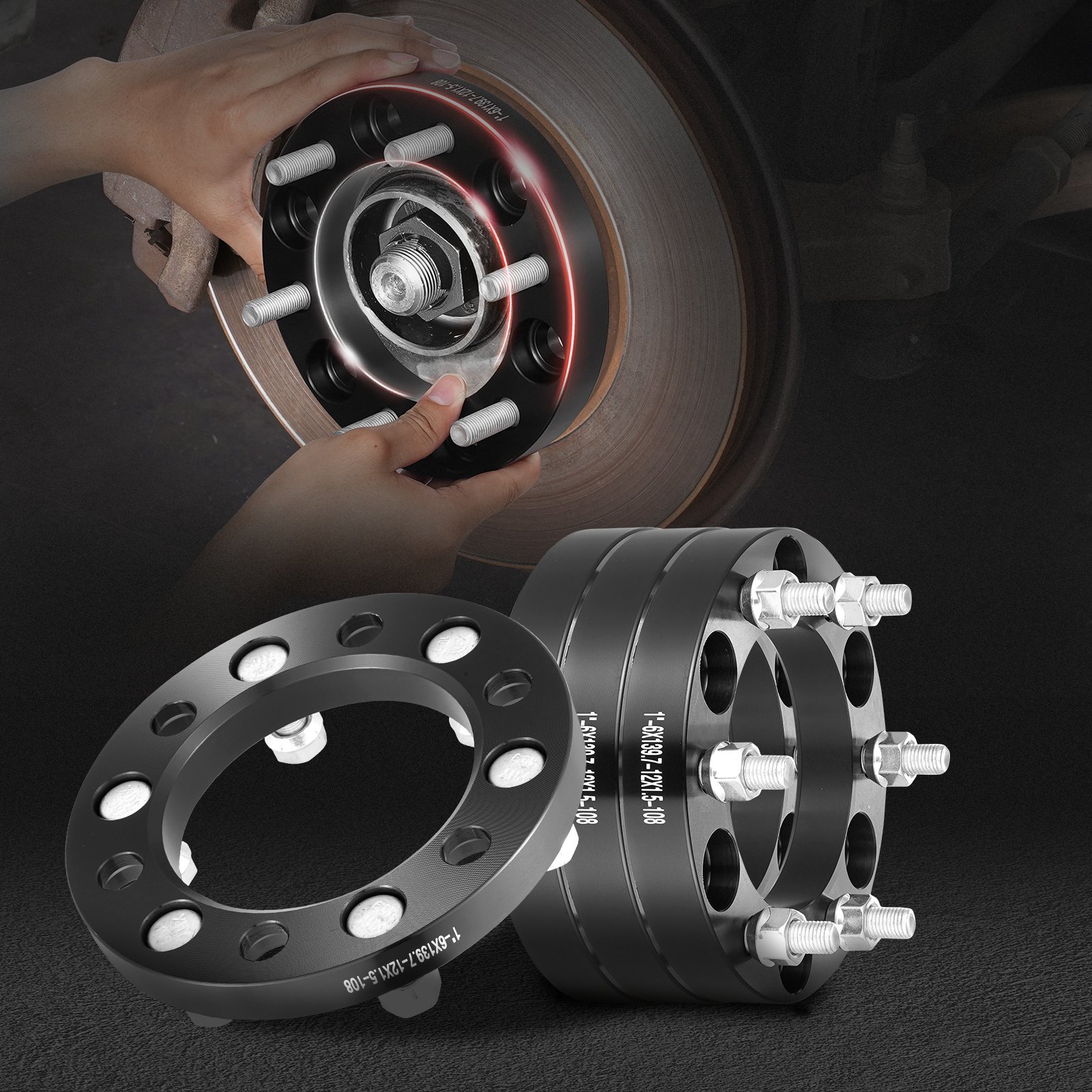 VEVOR Wheel Spacers, 1" 6"x5.5" Wheel Adapters, 6 Lug Forged Spacer, 108 mm Bore Hubcentric M12 x1.5 Studs Spacers, Fit for 1979-2022 Toyota, Hummer, Lexus, Chevrolet, Honda, 4 PCS Black