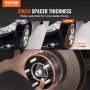 VEVOR wheel spacers showing 2-inch spacer thickness, improving axle track stability before and after.