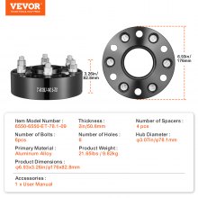 VEVOR 2" 6"x5.5" Wheel Spacers Wheel Adapters 6 Lug Forged Spacer 4 PCS Black