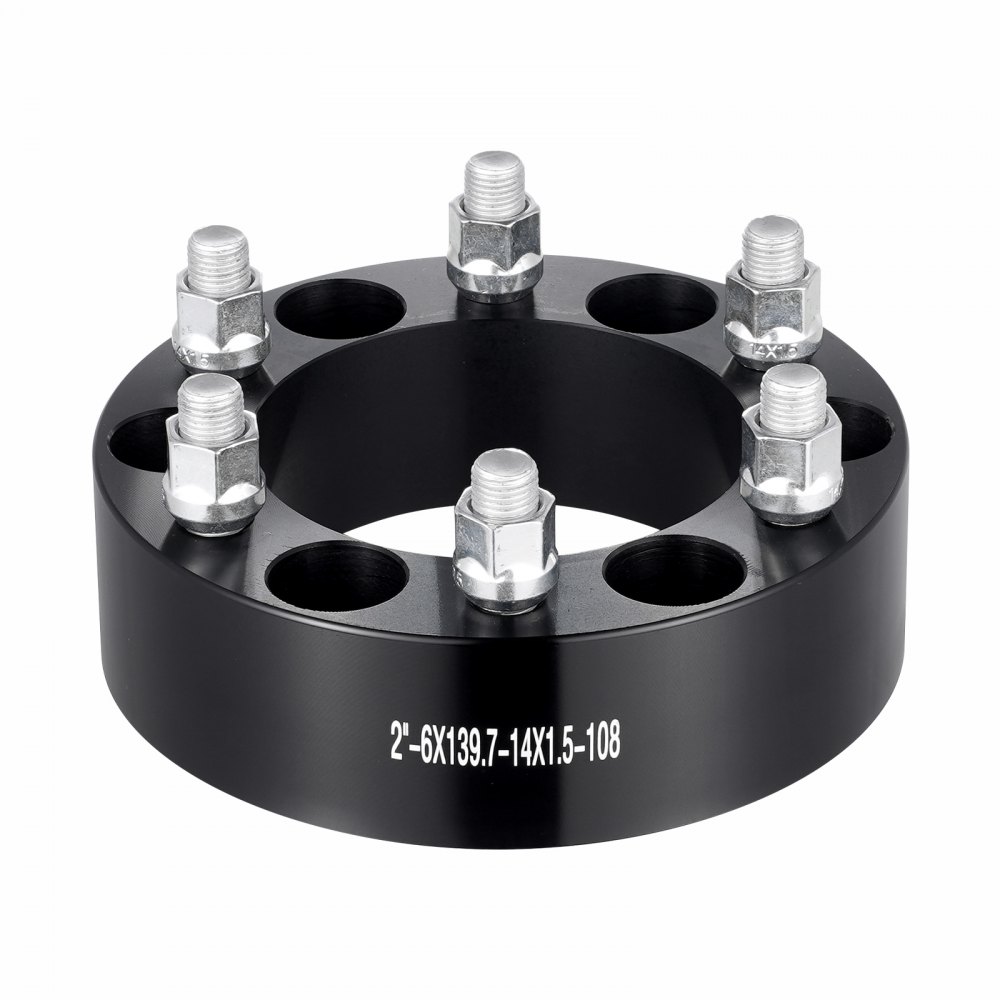 VEVOR Wheel Spacers, 2" 6"x5.5" Wheel Adapters, 6 Lug Forged Spacer, 108 mm Bore Hubcentric M14 x1.5 Studs Spacers, Fit for 1988-2023 Chevrolet, GMC, and Cadillac, 4 PCS Black
