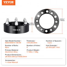 VEVOR 2" 6"x5.5" Wheel Spacers Wheel Adapters 6 Lug Forged Spacer 4 PCS Black