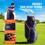 VEVOR golf cart bag on a golf course with features like waterproof 600d polyester, durable zipper, and tear-resistant handle.