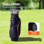 VEVOR golf cart bag with orange accents stands upright on green grass, showcasing sturdy base for support.