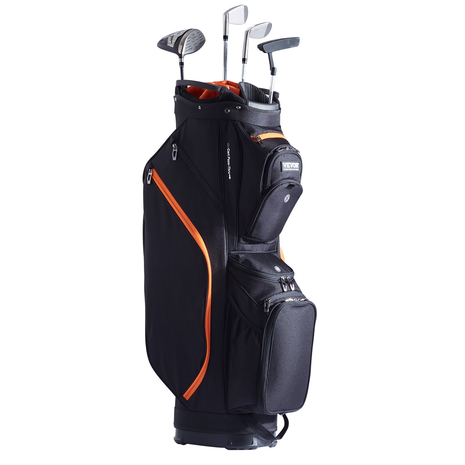 VEVOR Golf Cart Bag met 14-vaks bovenverdeler, 36 inch, 13 zakken, premium cartbag, duurzame golftassen met handvatten, stofkap en afneembare banden voor mannen en vrouwen, zwart en oranje