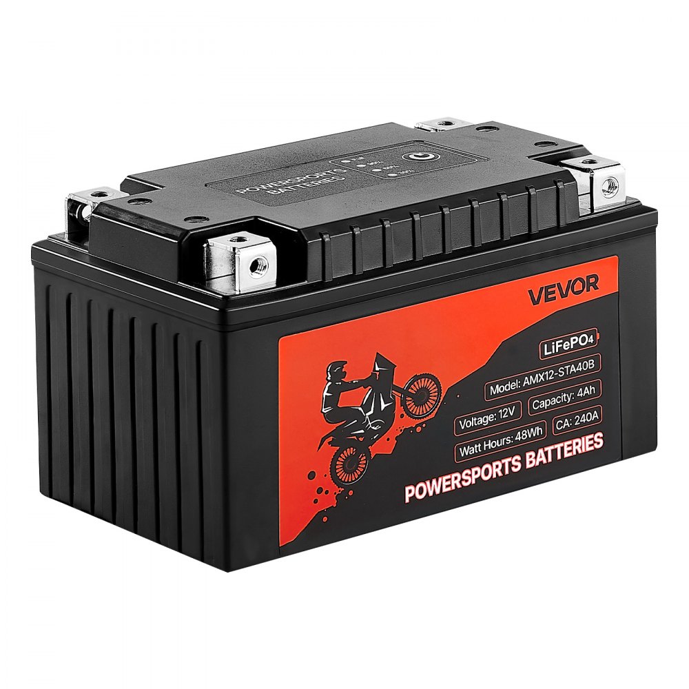 VEVOR Motorfietsaccu, 12 Volt 4 Ah, LiFePO4 Lithium Powersports Accu, Onderhoudsvrij en Krachtig, Geschikt voor ATV, Motorfiets, Jetski, Scooter, UTV en Meer