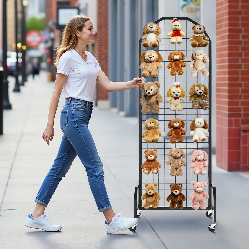 VEVOR Rasterwandpanelen 60 x 164 cm 2 stuks Roldisplaystandaard met 20 haken, displayplanken van koolstofstaal, kunstdisplayplank voor het opbergen van decoratie, zwart