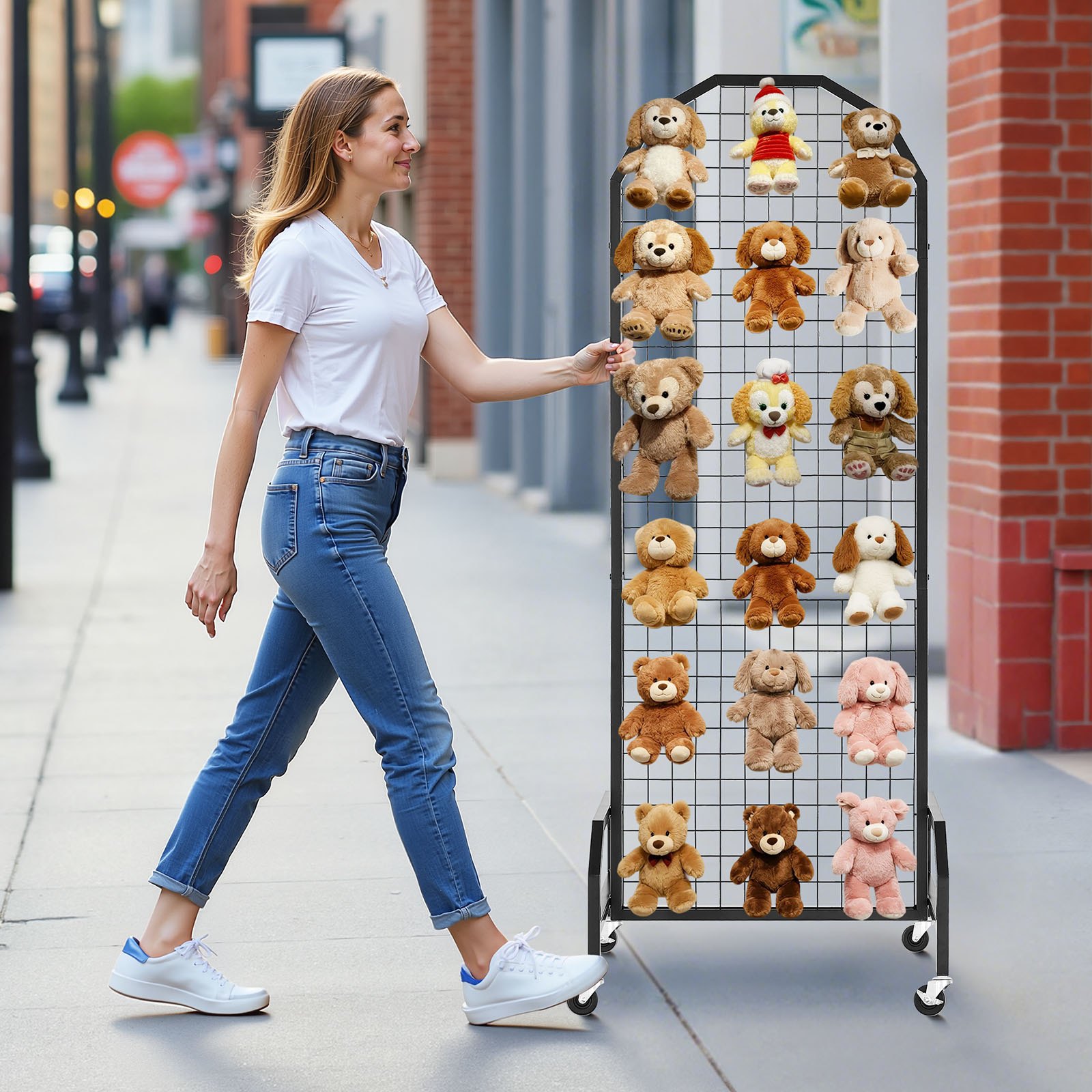 VEVOR Rasterwandpanelen 60 x 164 cm 2 stuks Roldisplaystandaard met 20 haken, displayplanken van koolstofstaal, kunstdisplayplank voor het opbergen van decoratie, zwart