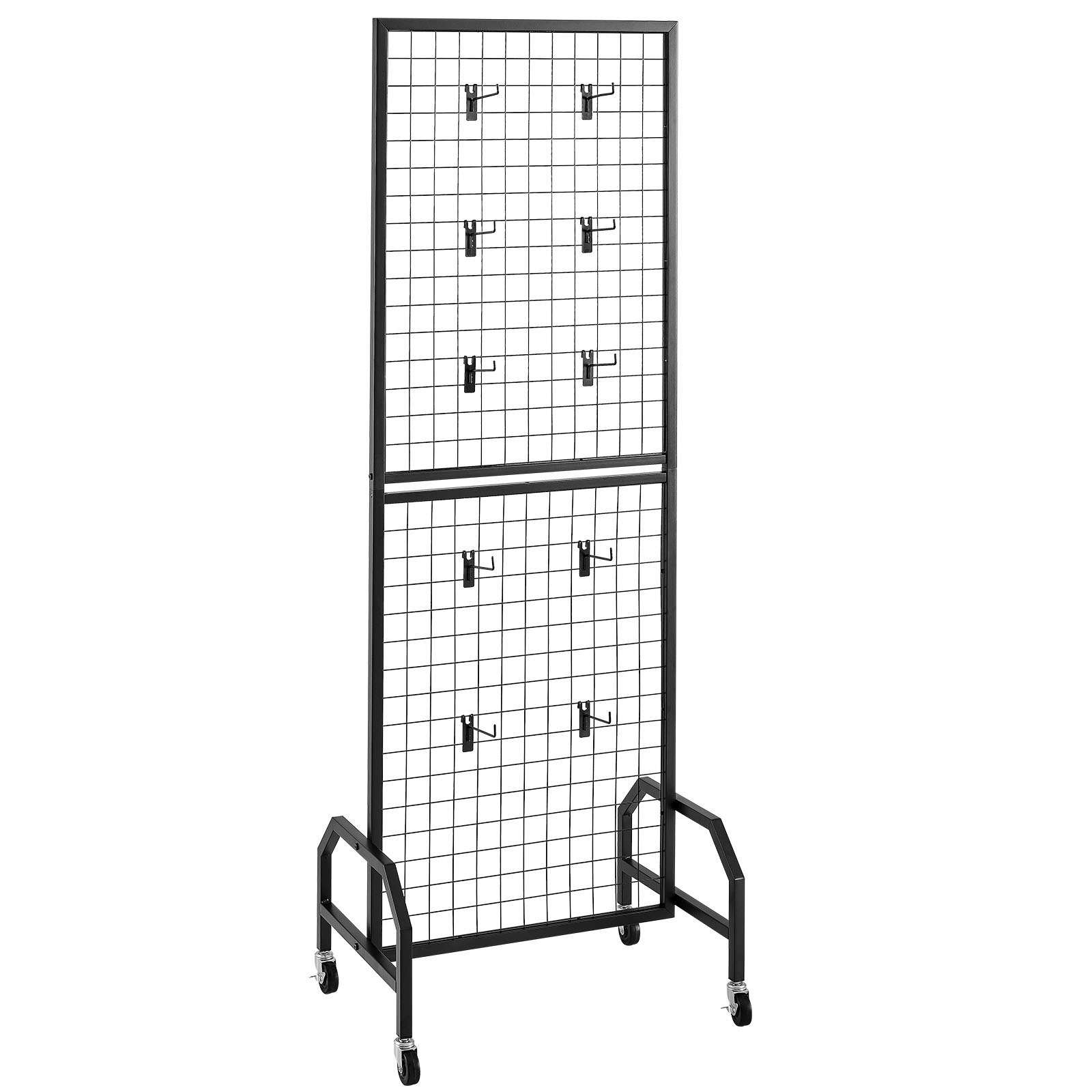 VEVOR Grid Wall Panels Grid Wall 60 x 164 cm 1 st. Oprolbare displaystandaard met 10 haken, displayplanken van koolstofstaal, kunsttentoonstellingsplank voor decoratieopslag, zwart