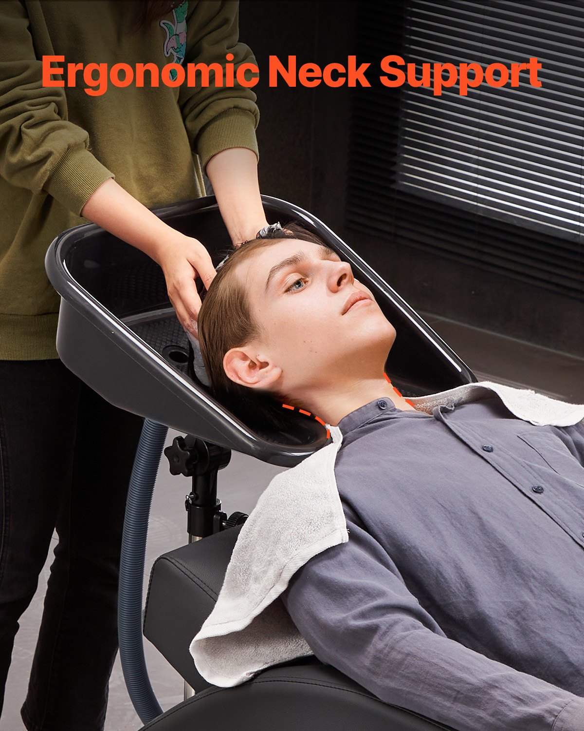 VEVOR Kapperswastafel, Haarwasbak met Verstelbare Hoogte en Hoek, met Afvoerslang en Stervormige Basis voor Gebruik in Kapsalons, Schoonheidssalons, Spa's, Zwart