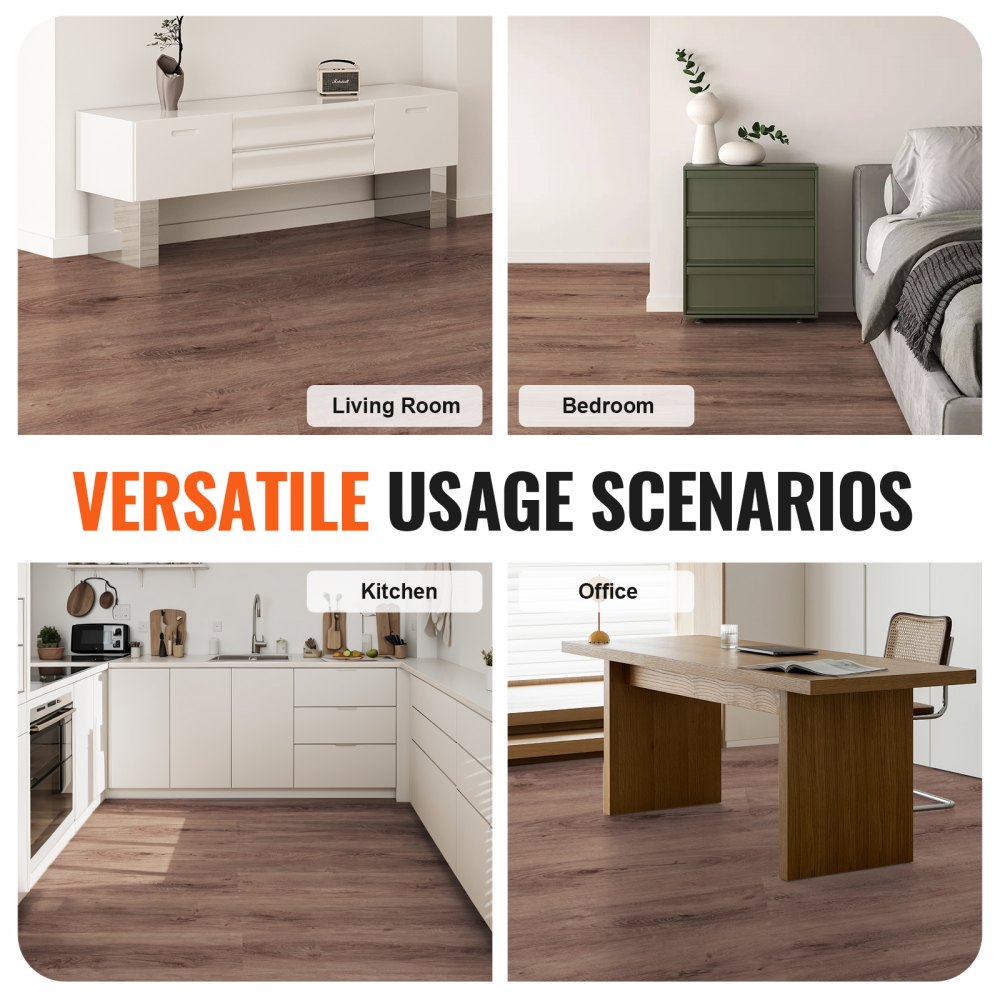 VEVOR Vloeren, Vinyl Vloertegels 1220 x 185 mm, 10 Stuks, 5,5 mm Dik, In elkaar grijpend, Donkerbruine Houtkleur, Doe-het-zelf Vloeren voor Keuken, Eetkamer, Slaapkamer en Badkamer