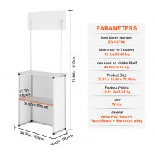VEVOR Portable Tradeshow Podium Table, 30.91" x 14.96" x 71.46", Display Exhibition Counter Stand Booth Fair with Wall, Foldable Promotion Retail Bar Table Pop Up Podium with Storage Rack/Carrying Bag