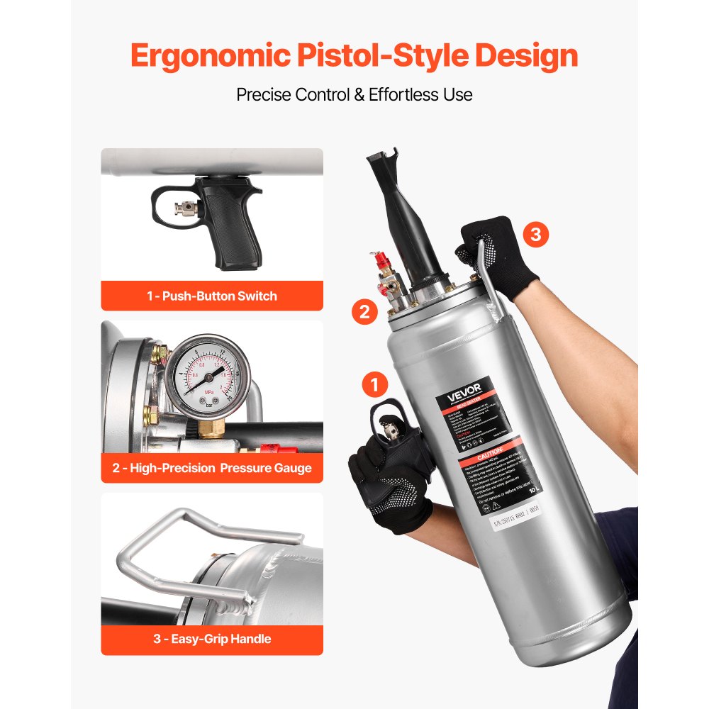 VEVOR Bandenstraalmachine 10 L Air Tire Bead Blaster Handheld Bandenpomp Tool, Verbeterde Draagbare Bandenpomp, 0,6-0,8 MPa voor Auto Motorfiets SUV Pickup ATV Zilver