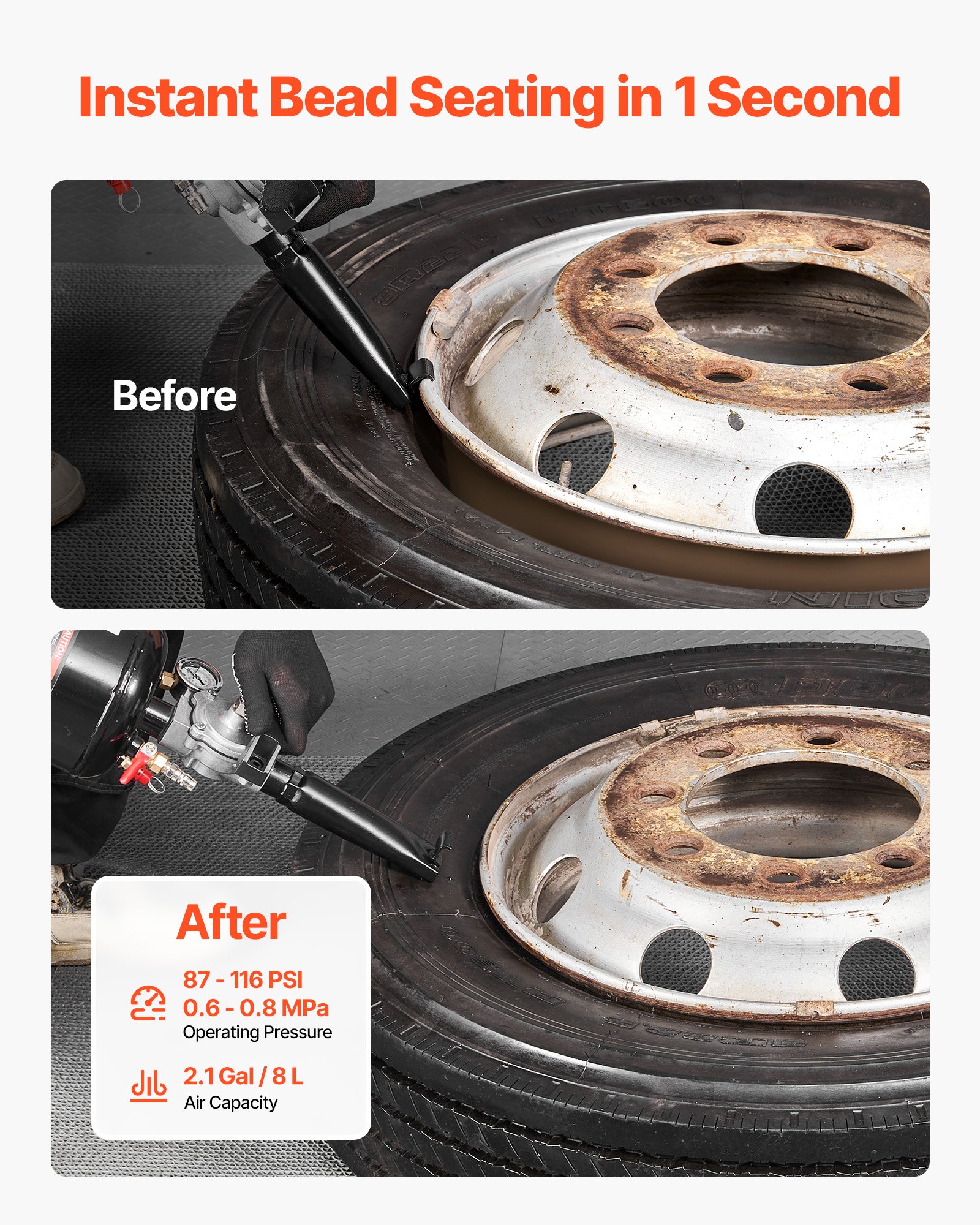 VEVOR Bandenstraalmachine 8 L Air Tire Bead Blaster Handheld Bandenpomp Tool, Verbeterde Draagbare Bandenpomp, 0,6-0,8 MPa voor Auto E-bike Camper ATV Zwart