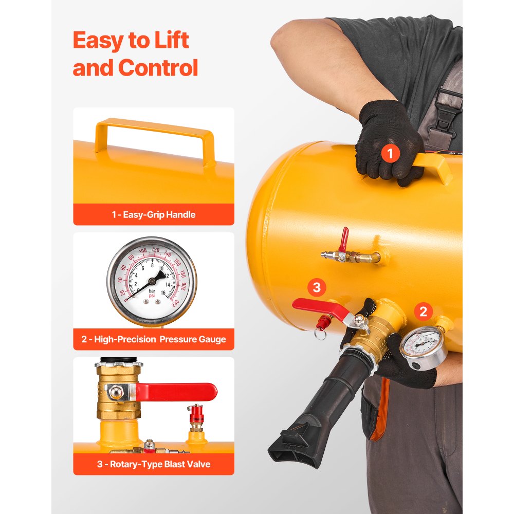 VEVOR Pneumatische bandenreiniger 37,9L Bandenreiniger, 0,6-0,8 MPa werkdruk, Luchtpomp voor pick-uptrucks, ATV's, Jeeps, tractoren, vrachtwagens en UTV's, Geel