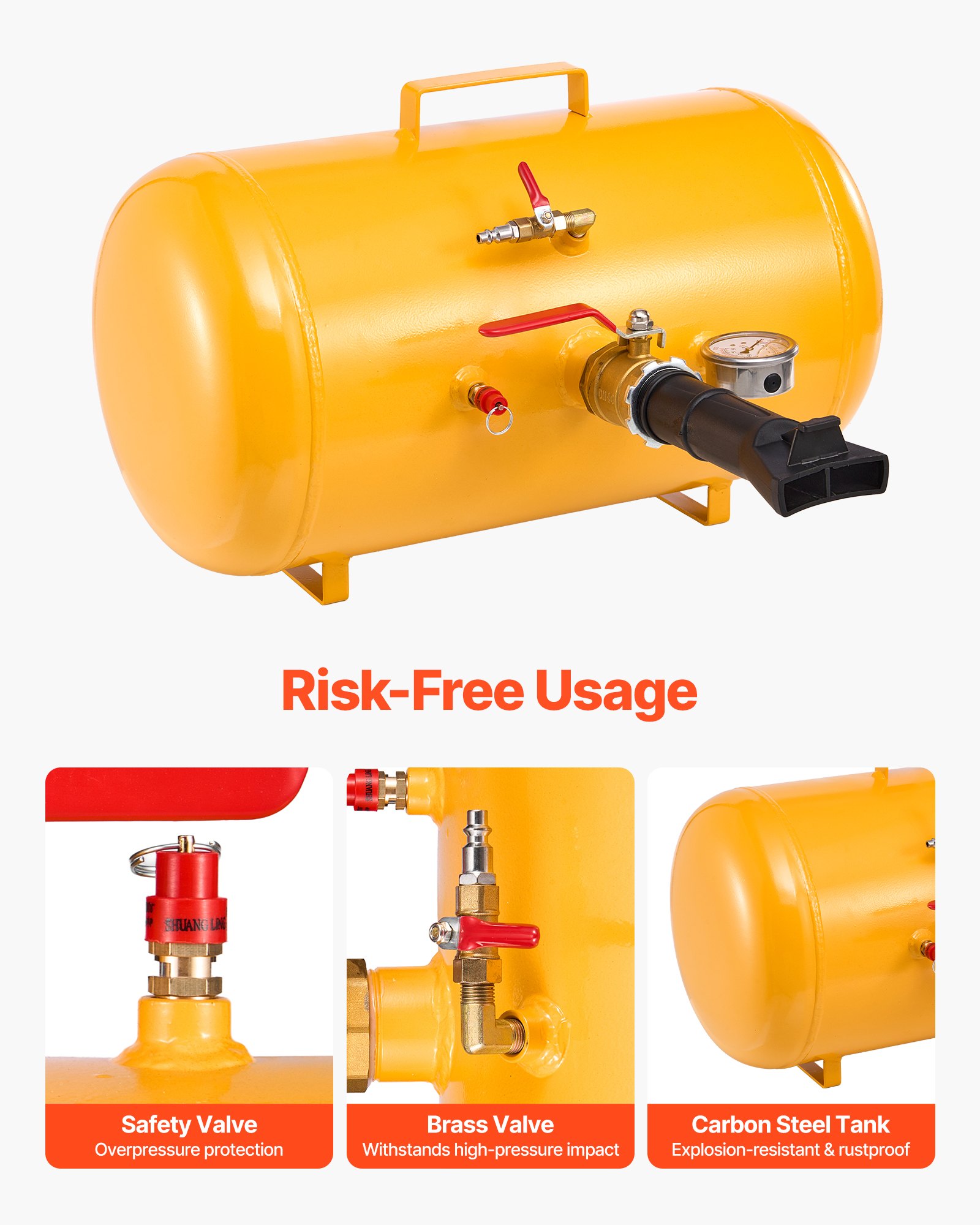 VEVOR Pneumatische bandenreiniger 37,9L Bandenreiniger, 0,6-0,8 MPa werkdruk, Luchtpomp voor pick-uptrucks, ATV's, Jeeps, tractoren, vrachtwagens en UTV's, Geel