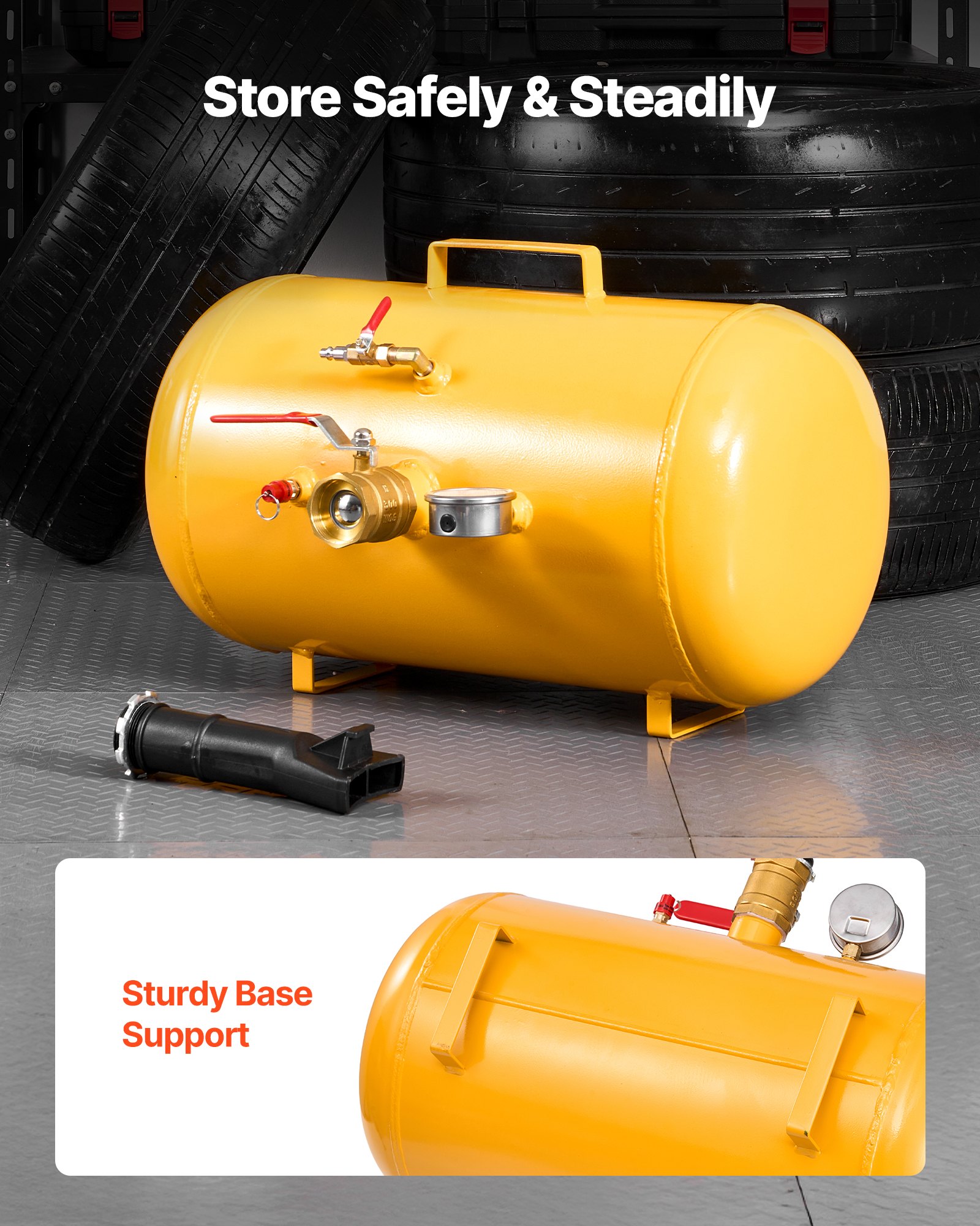 VEVOR Pneumatische bandenreiniger 37,9L Bandenreiniger, 0,6-0,8 MPa werkdruk, Luchtpomp voor pick-uptrucks, ATV's, Jeeps, tractoren, vrachtwagens en UTV's, Geel