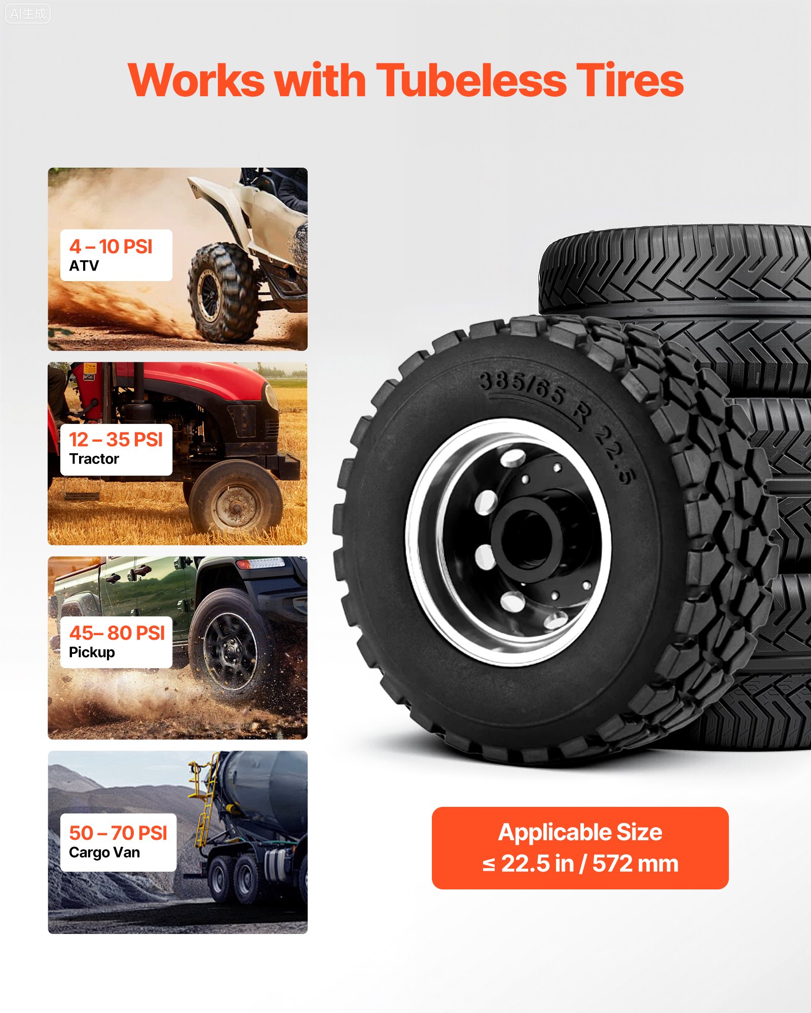 VEVOR Pneumatische bandenreiniger 18,9L bandenreiniger, 0,6-0,8 MPa werkdruk, luchtpomp voor pick-uptrucks, ATV's, Jeeps, gazontractoren en campers, rood