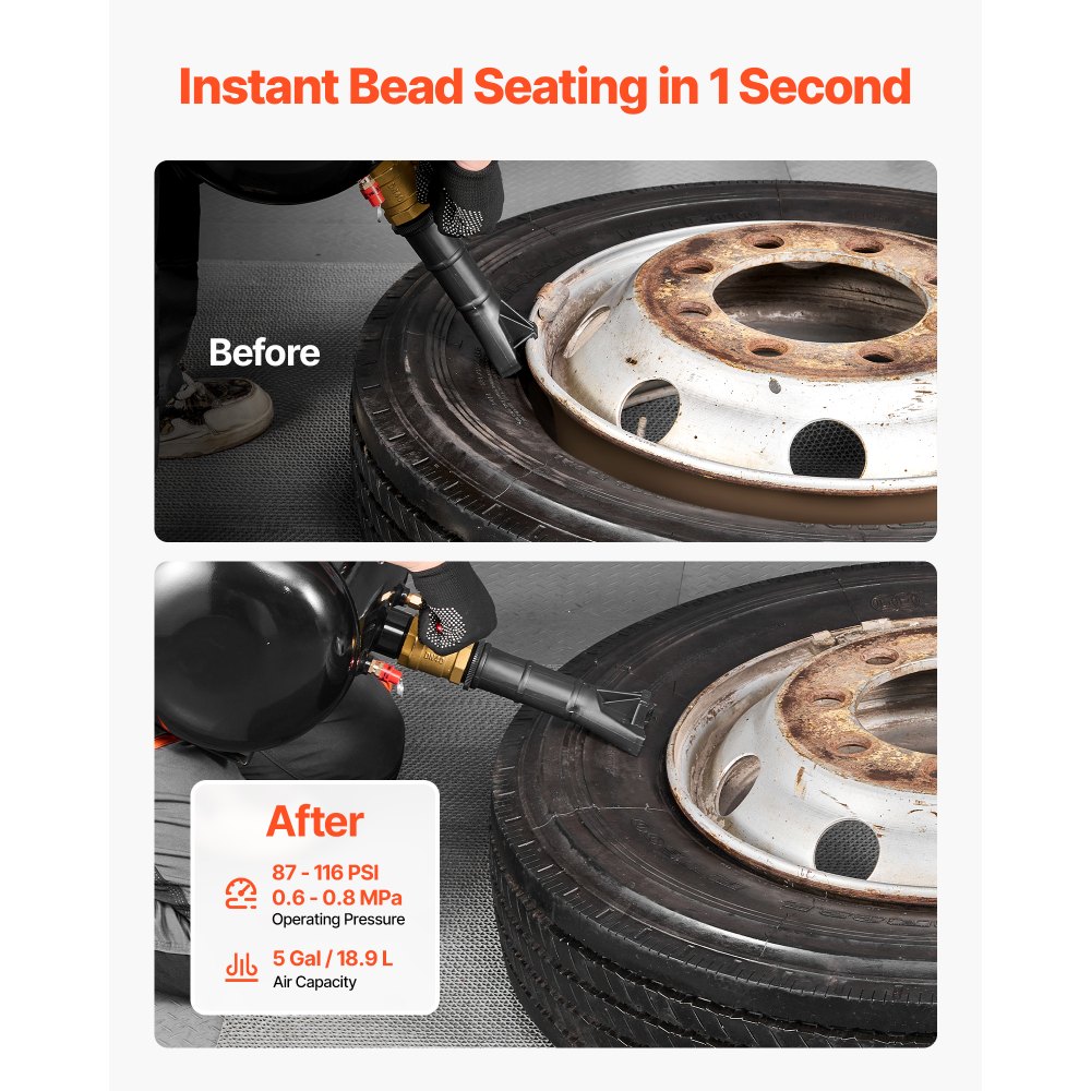 VEVOR Pneumatische bandenreiniger 18,9L bandenreiniger, 0,6-0,8 MPa werkdruk, luchtpomp voor pick-uptruck, Jeep, gazontractor, camper, zwart