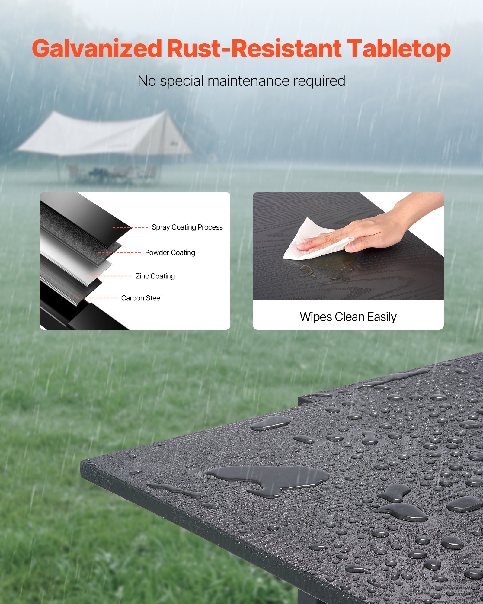 VEVOR Expandable Outdoor Patio Dining Table, 80-160cm Rectangular Backyard Bistro Tables for 4-6, Aluminum Frame Metal Steel Slat , All-Weather Large Furniture for Lawn Garden Porch, Dark Gray