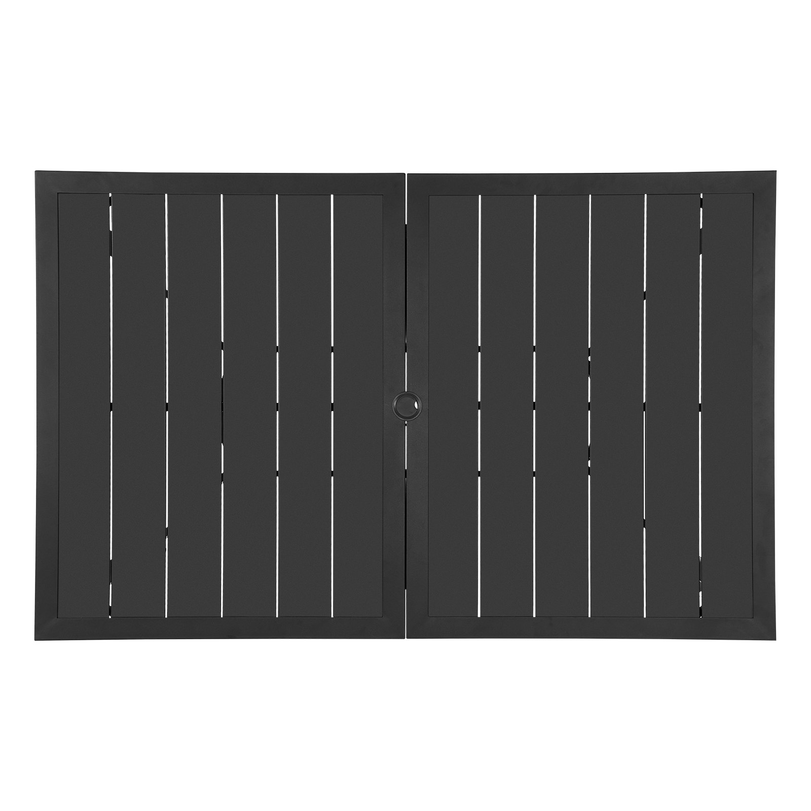 VEVOR Outdoor Patio Dining Table, 150cm Long Rectangular Metal Steel Slat Backyard Bistro Tables for 4-6, with 38mm Umbrella Hole, All-Weather Large Furniture for Lawn Garden Porch, Black