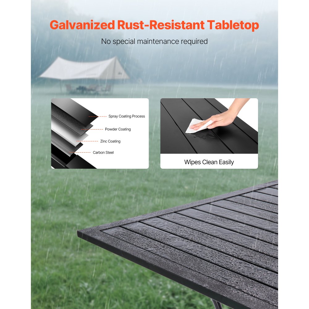 VEVOR Patiotafel Tuintafel Balkontafel (94 x 94 cm) Gemaakt van koolstofstaal Vierkante eettafel voor buiten Tuin Patio Tuin Veranda, Waterdicht, met parasolgat, Draagvermogen 68 kg Zwart