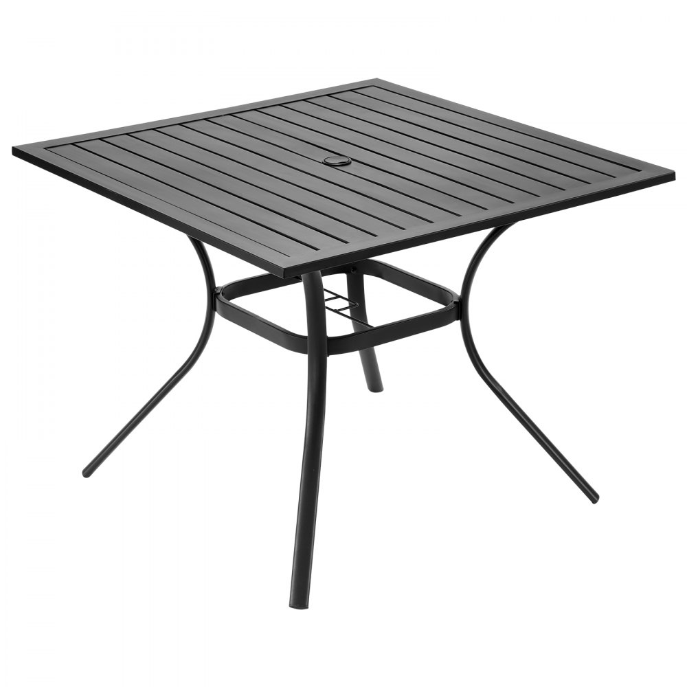 VEVOR Patiotafel Tuintafel Balkontafel (94 x 94 cm) Gemaakt van koolstofstaal Vierkante eettafel voor buiten Tuin Patio Tuin Veranda, Waterdicht, met parasolgat, Draagvermogen 68 kg Zwart