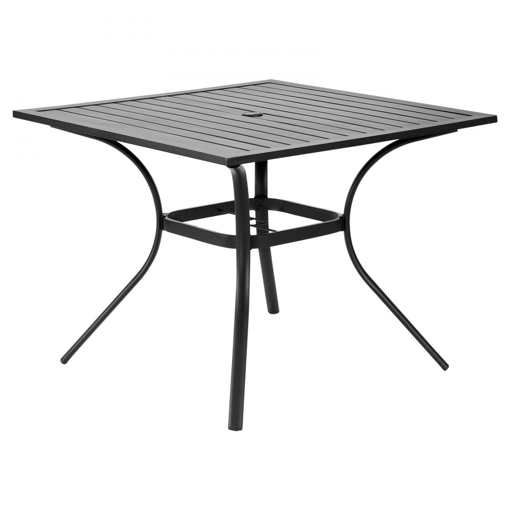 VEVOR Outdoor Patio Dining Table, 94cm Square Metal Steel Slat Backyard Bistro Tables, with 38mm Umbrella Hole, Outside All-Weather Large Furniture for Lawn Garden Porch, Black