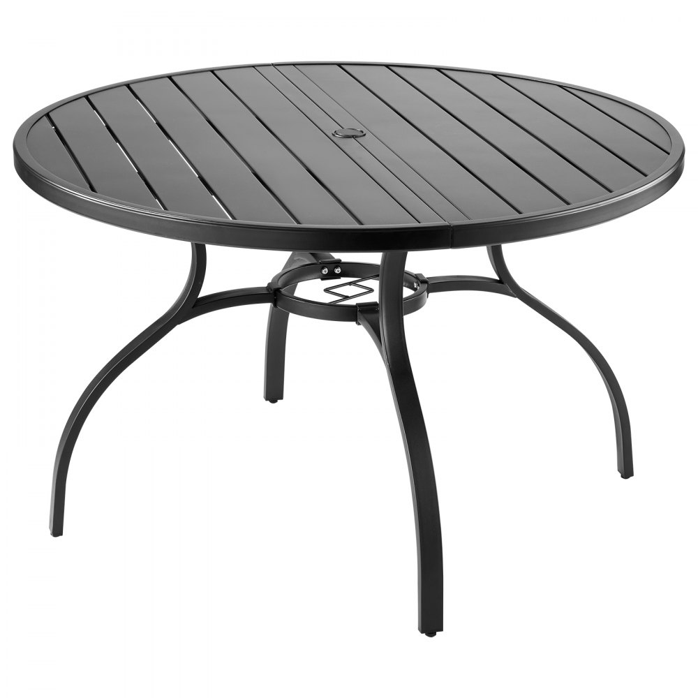 VEVOR Patiotafel Tuintafel Balkontafel (1200 x 725 mm) Gemaakt van koolstofstaal Ronde eettafel voor buiten Tuin Patio Tuin Veranda, Waterdicht, met 38 mm parasolgat, Draagvermogen 68 kg Zwart