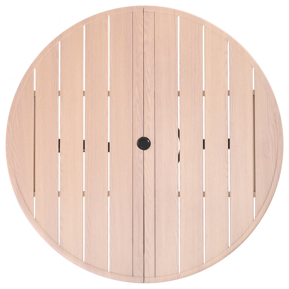 VEVOR Outdoor Patio Dining Table, 103cm Round Wood-Like Steel Slat Backyard Bistro Coffee Tables for 4, with 38mm Umbrella Hole, Outside All-Weather Large Furniture for Lawn Garden Porch, Gray