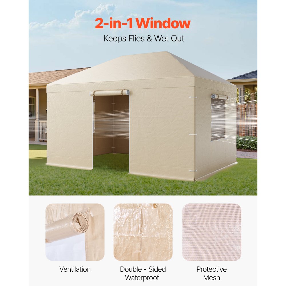 VEVOR Winter Gazebo Cover, 3,1 x 4,41 m, All-Weather Gazebo Cover met Zijwanden en Gaasvensters, PE-materiaal, Afgesloten Opslagbeschermingshoezen, Gazebo's Niet Inbegrepen