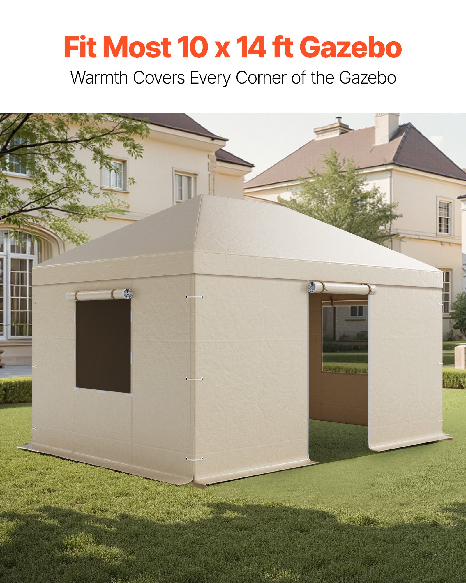 VEVOR Winter Gazebo Cover, 3,1 x 4,41 m, All-Weather Gazebo Cover met Zijwanden en Gaasvensters, PE-materiaal, Afgesloten Opslagbeschermingshoezen, Gazebo's Niet Inbegrepen