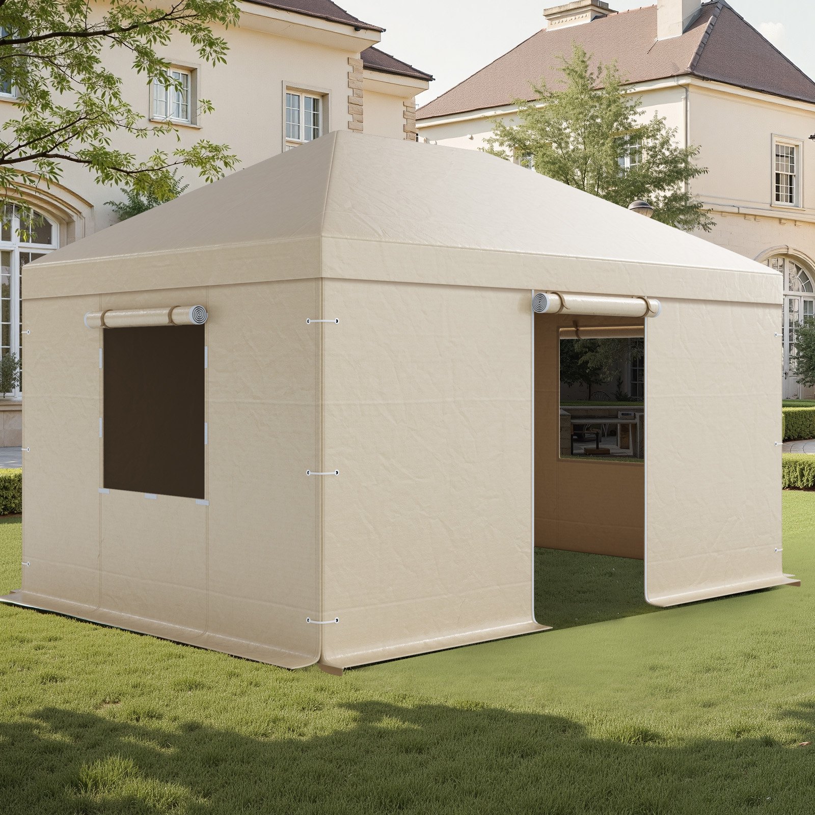VEVOR Winter Gazebo Cover, 3,1 x 4,41 m, All-Weather Gazebo Cover met Zijwanden en Gaasvensters, PE-materiaal, Afgesloten Opslagbeschermingshoezen, Gazebo's Niet Inbegrepen
