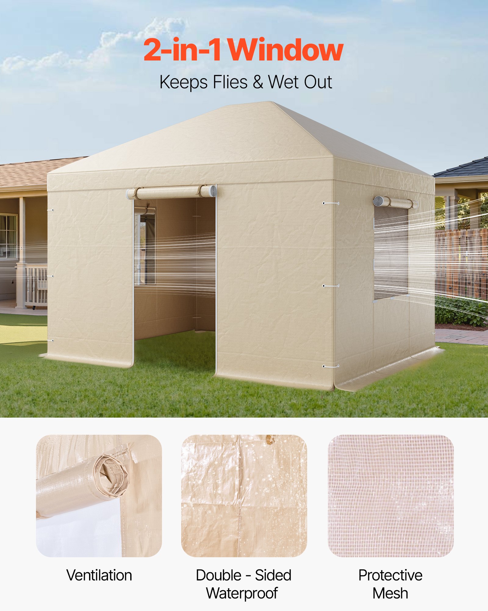 VEVOR Winter Gazebo Cover Fits 10 x 12 ft Hardtop Gazebos, All-Weather Gazebo Cover with Sidewalls & Mesh Windows, High-Density PE Material, Enclosed Storage Shelter Covers, Gazebos not Included
