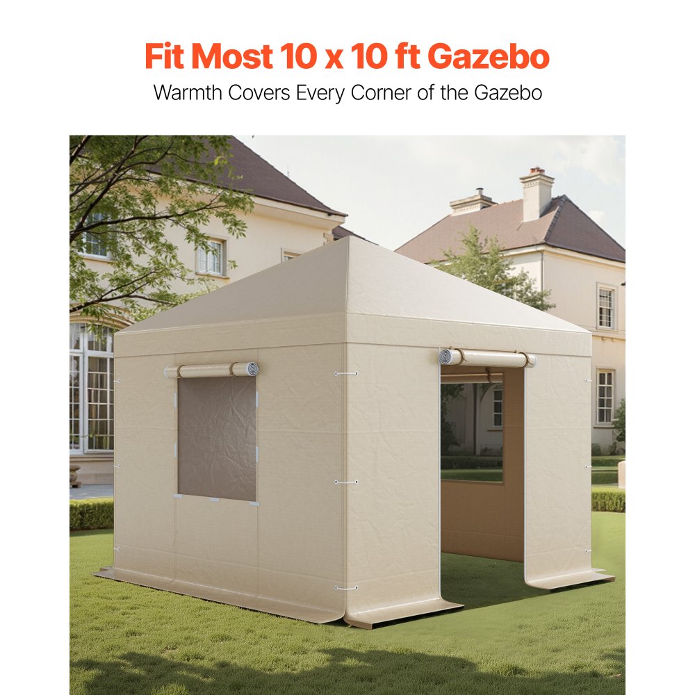 VEVOR Winter Gazebo Cover Fits 10 x 10 ft Hardtop Gazebos, All-Weather Gazebo Cover with Sidewalls & Mesh Windows, High-Density PE Material, Enclosed Storage Shelter Covers, Gazebos not Included