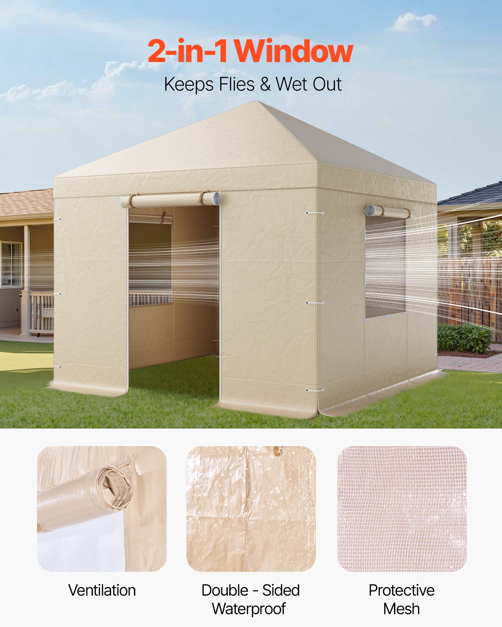 VEVOR Winter Gazebo Cover Fits 10 x 10 ft Hardtop Gazebos, All-Weather Gazebo Cover with Sidewalls & Mesh Windows, High-Density PE Material, Enclosed Storage Shelter Covers, Gazebos not Included