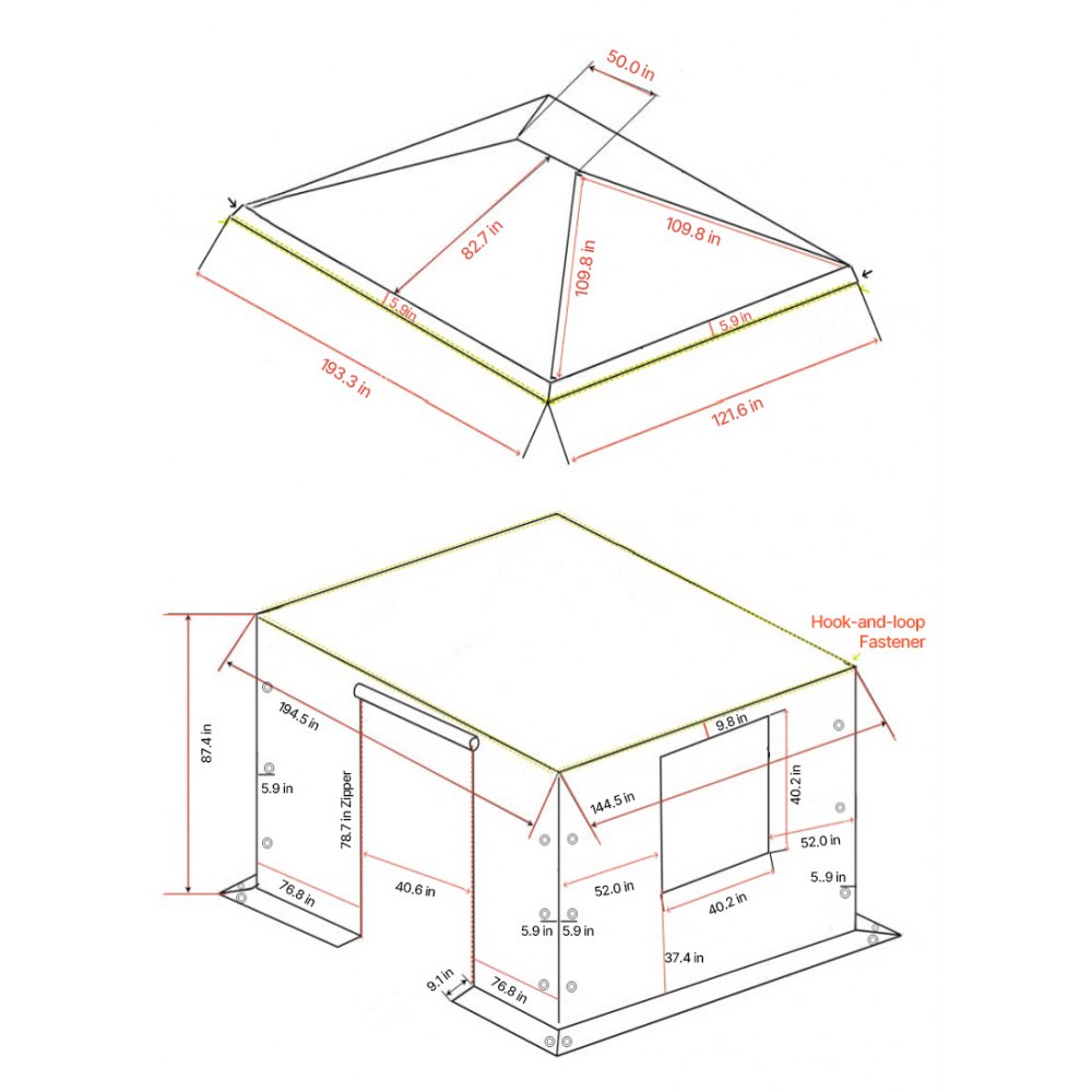 VEVOR Winterhoes, geschikt voor 3,68 x 4,9 m paviljoenen, vervangende hoes met zijwanden en gaasramen, PE-materiaal, opslagbeschermhoezen, paviljoenen niet inbegrepen