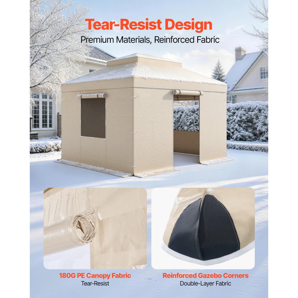 VEVOR Winter Gazebo-hoes, geschikt voor 3,05 x 3,05 m paviljoenen met dubbel dak, vervangende hoes met zijwanden en gaasramen, opslagbeschermhoezen, paviljoenen niet inbegrepen