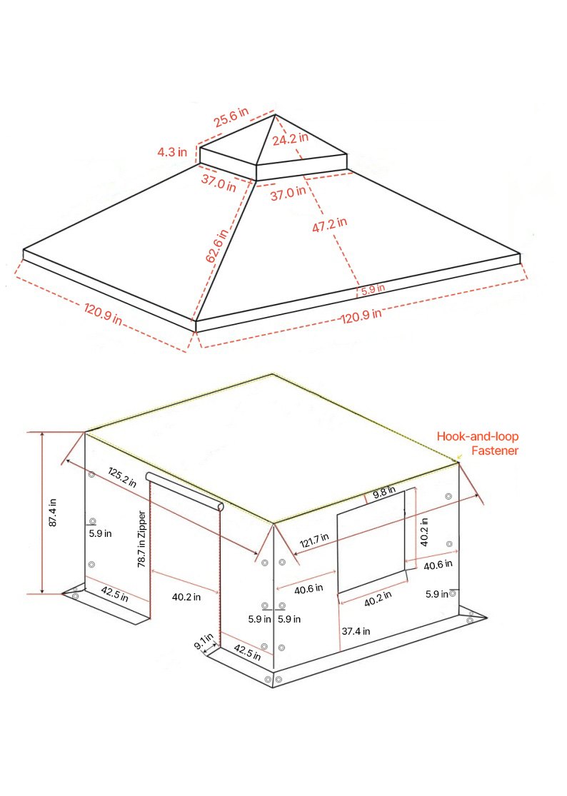 VEVOR Winter Gazebo-hoes, geschikt voor 3,05 x 3,05 m paviljoenen met dubbel dak, vervangende hoes met zijwanden en gaasramen, opslagbeschermhoezen, paviljoenen niet inbegrepen