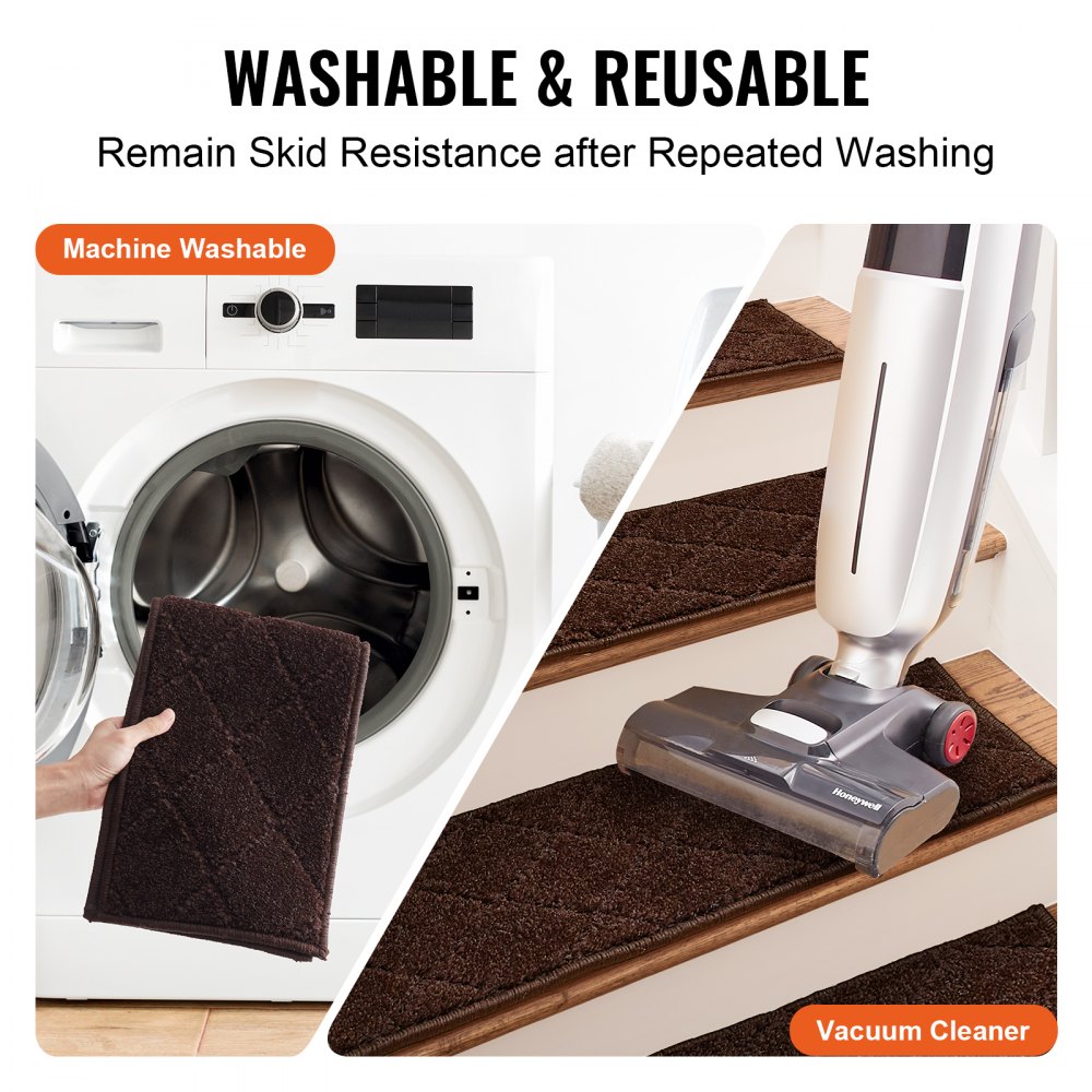 VEVOR trapmatten rechthoekige trapmatten 716 x 232 mm bruin 15 stuks traptapijt trapmatten duurzaam onderhoudsvriendelijk antislip traptapijt trapmat voor binnen gebruik structuur
