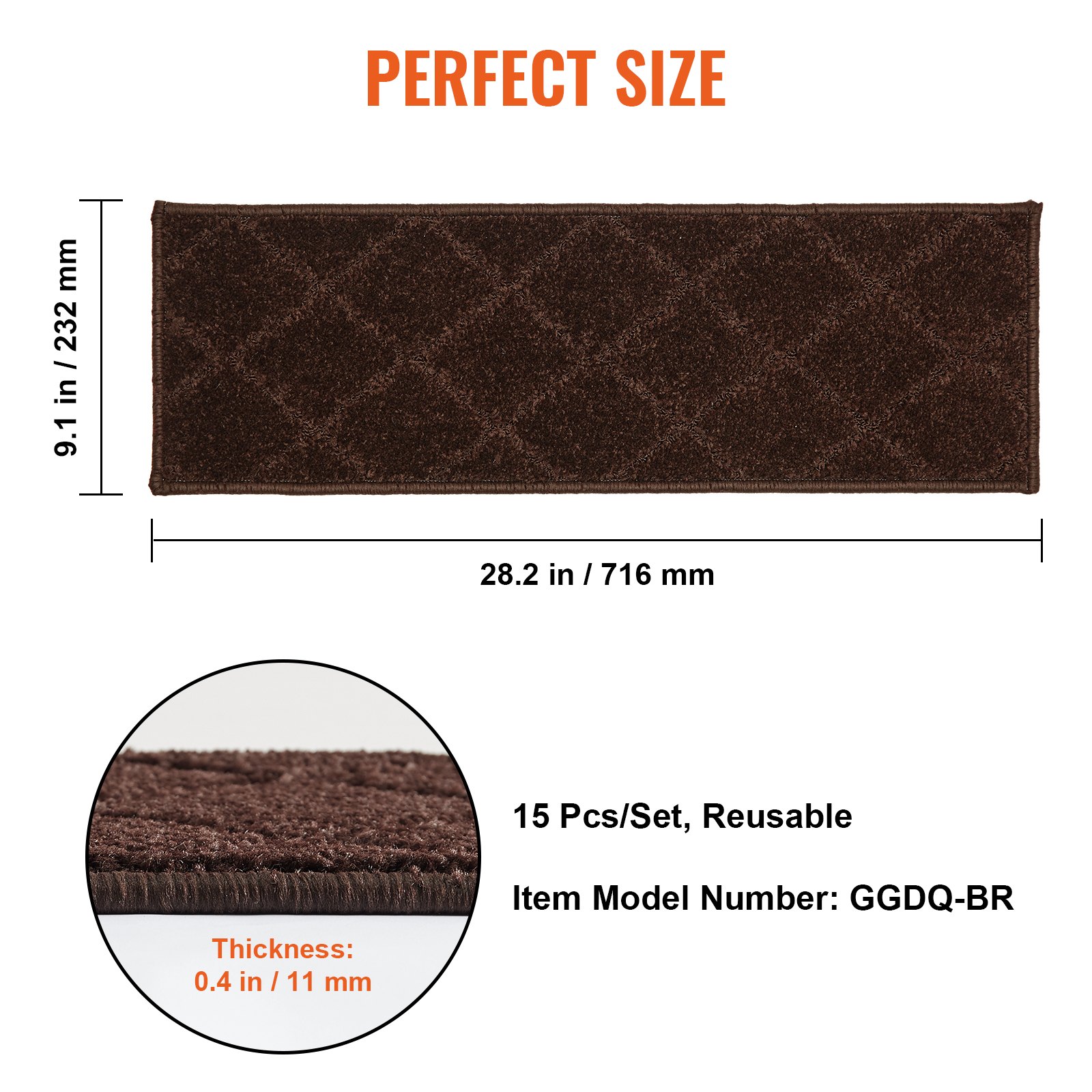 VEVOR trapmatten rechthoekige trapmatten 716 x 232 mm bruin 15 stuks traptapijt trapmatten duurzaam onderhoudsvriendelijk antislip traptapijt trapmat voor binnen gebruik structuur