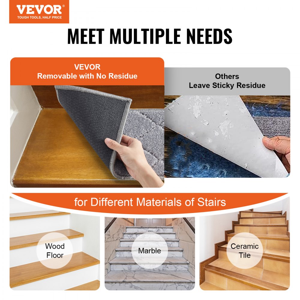 VEVOR Stair Mats Rectangular Stair Mats 716 x 232 mm Gray Pack of 15 Stair Carpet Stair Mats Durable Easy Care Non-Slip Stair Carpet Stair Mat for Indoor Use Textured