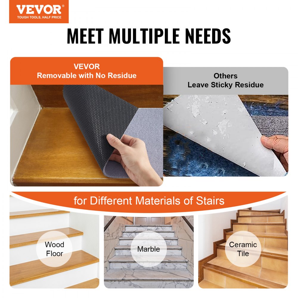 VEVOR trapmatten rechthoekige trapmatten 760 x 203 mm grijs 15 stuks traptapijt trapmatten duurzaam onderhoudsvriendelijk antislip traptapijt trapmat voor binnentapijten