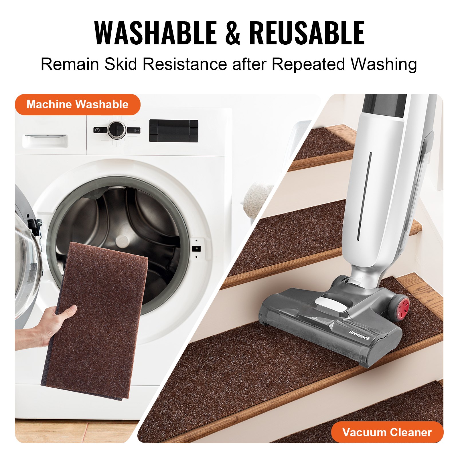 VEVOR trapmatten rechthoekige trapmatten 760 x 203 mm bruin 15 stuks traptapijt trapmatten duurzaam onderhoudsvriendelijk antislip traptapijt trapmat voor binnen etc.