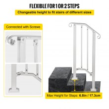BuoQua Stair Handrail Picket 1 or 2 Steps Handrail Picket #1 handrails for Outdoor Steps with Installation Kit for Outdoor Steps Stair Handrail Wrought Iron Stair Railing White