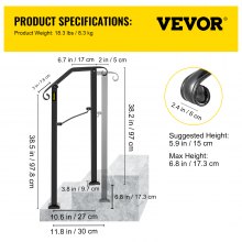 VEVOR Stair Railing Wrought Iron Entrance Railing Arch Shape Suitable for 1 to 2 Steps for Outdoor Black